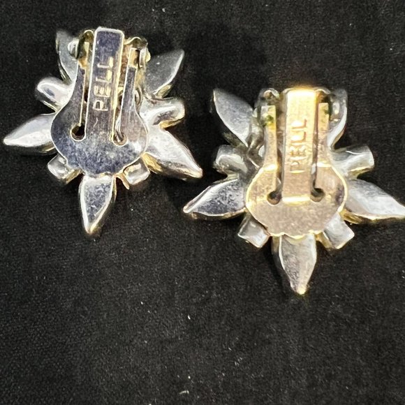 Vintage Pell Silver Tone Blue Rhinestone Clip On Earrings (3290) - Picture 6 of 7